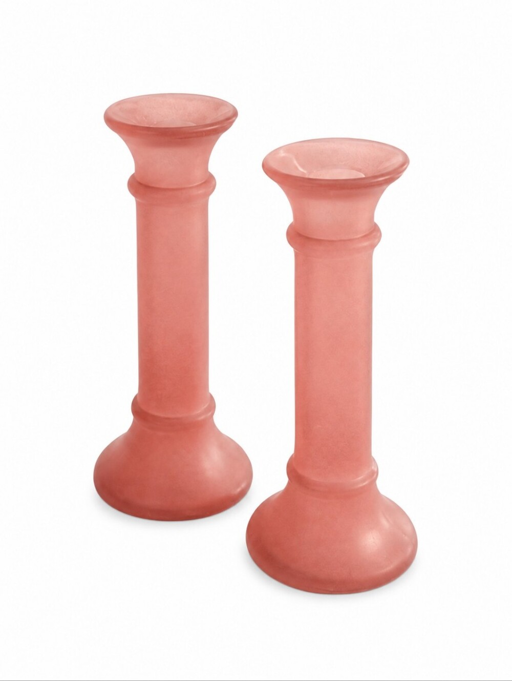 Vtg Frosted Pastel Pink Retro Modernist Glass Candle Stick Holders - Picture 1 of 4